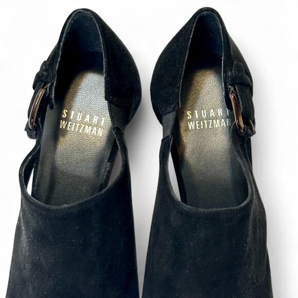 Stuart Weitzman Black Suede Platform Heels Pumps Size 6 Buckle Strap Glam NWOT - Picture 7 of 13
